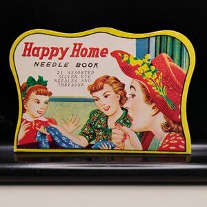 vintage needle book Happy Home brand with fun artwork from 1940s - 50s ladies on